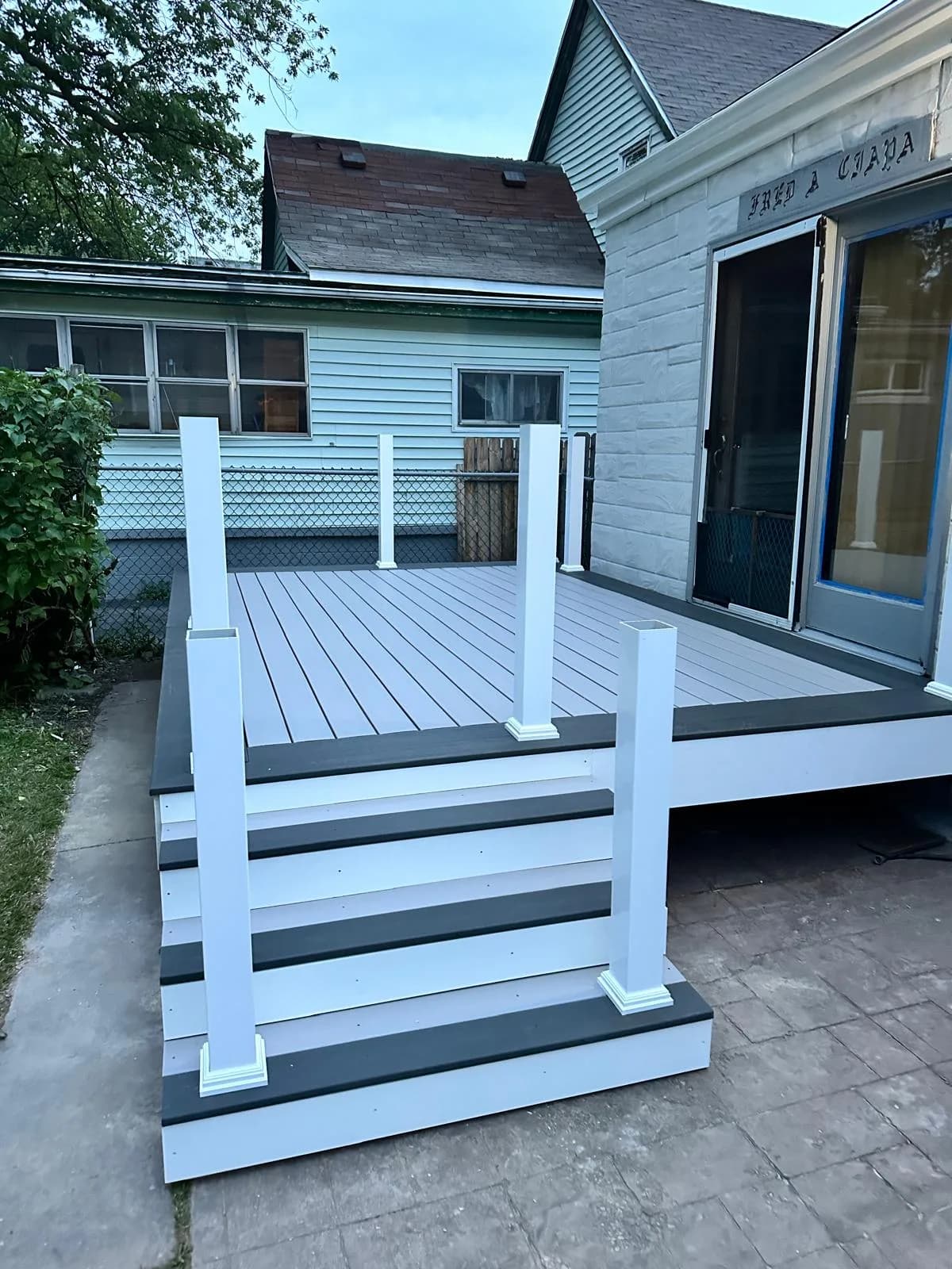Completed white composite deck — Buffalo NY