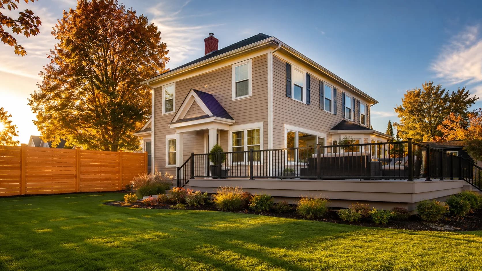 Custom cedar fence and composite deck installed on a Buffalo, NY home by Buffalo Fence & Deck