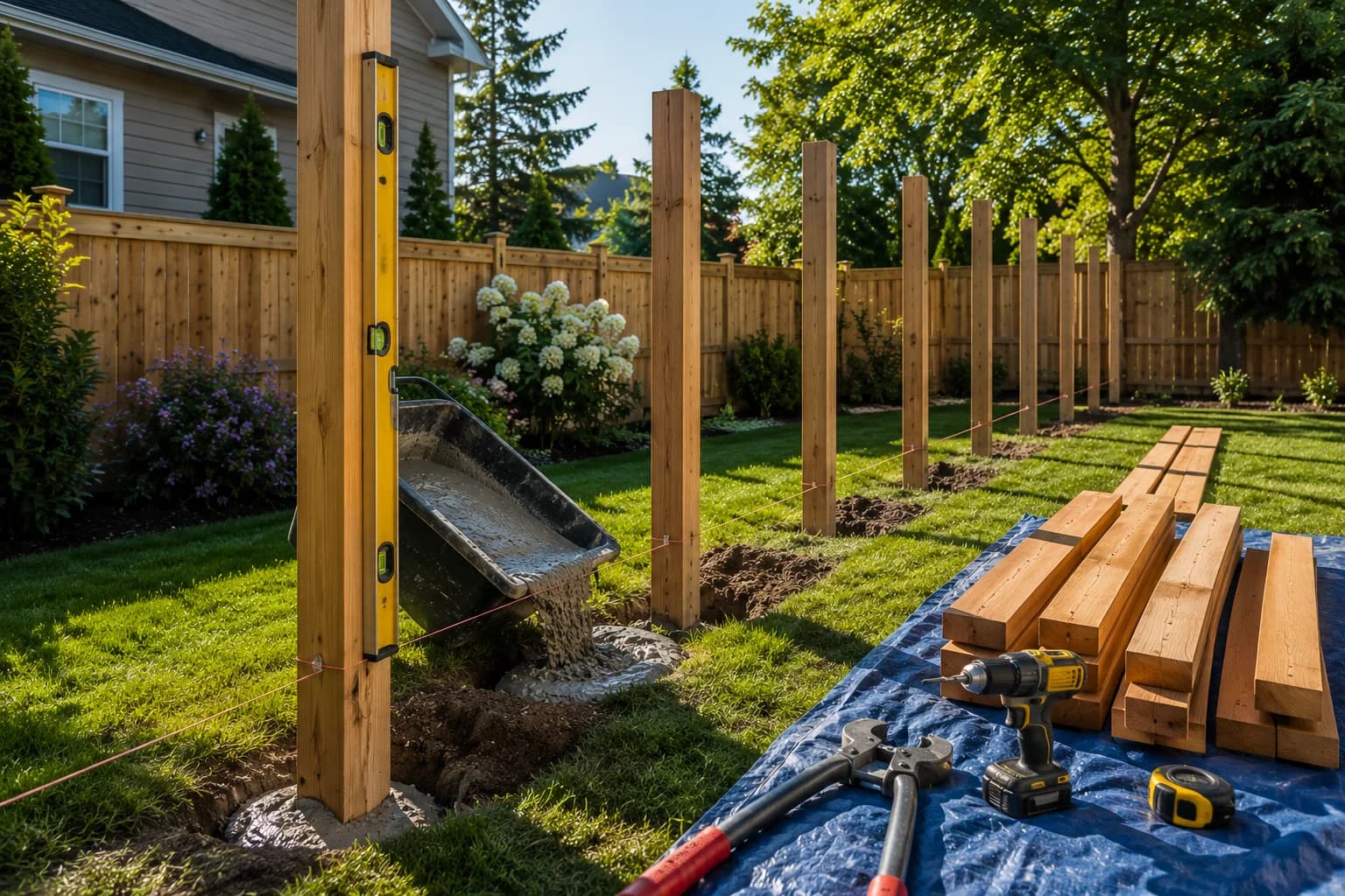 Buffalo Fence & Deck crew installing a fence on-site