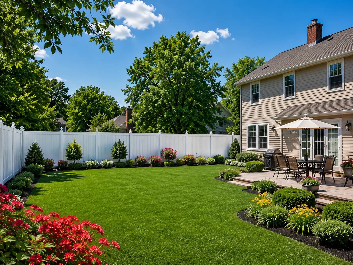 White vinyl fence completed by Buffalo Fence & Deck in Orchard Park, NY